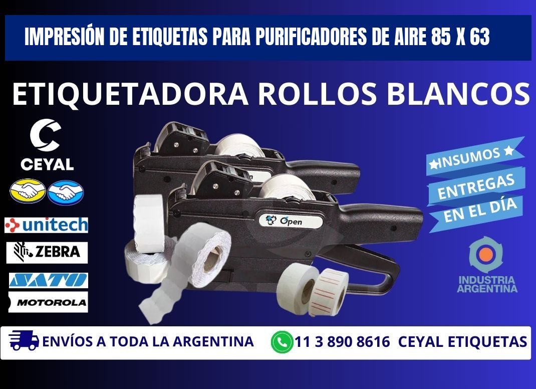 IMPRESIÓN DE ETIQUETAS PARA PURIFICADORES DE AIRE 85 x 63