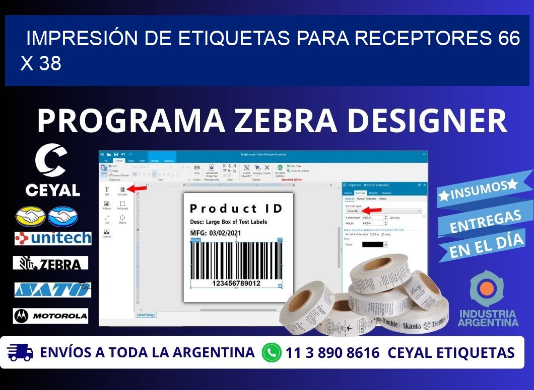 IMPRESIÓN DE ETIQUETAS PARA RECEPTORES 66 x 38