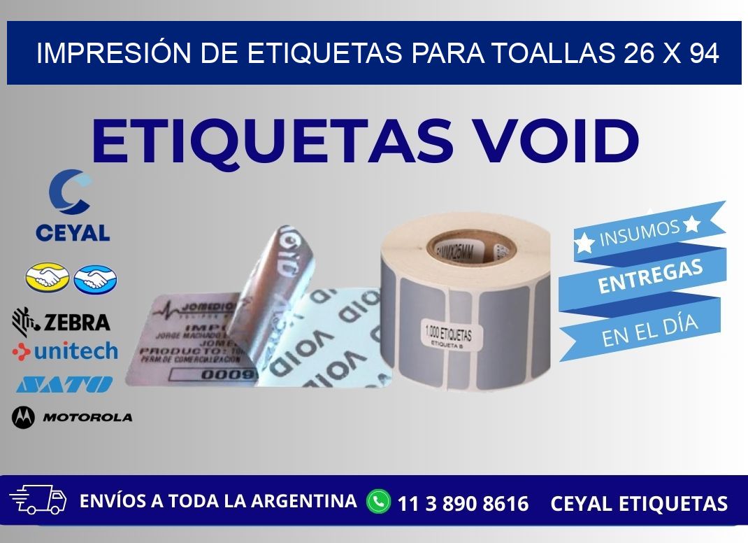 IMPRESIÓN DE ETIQUETAS PARA TOALLAS 26 x 94