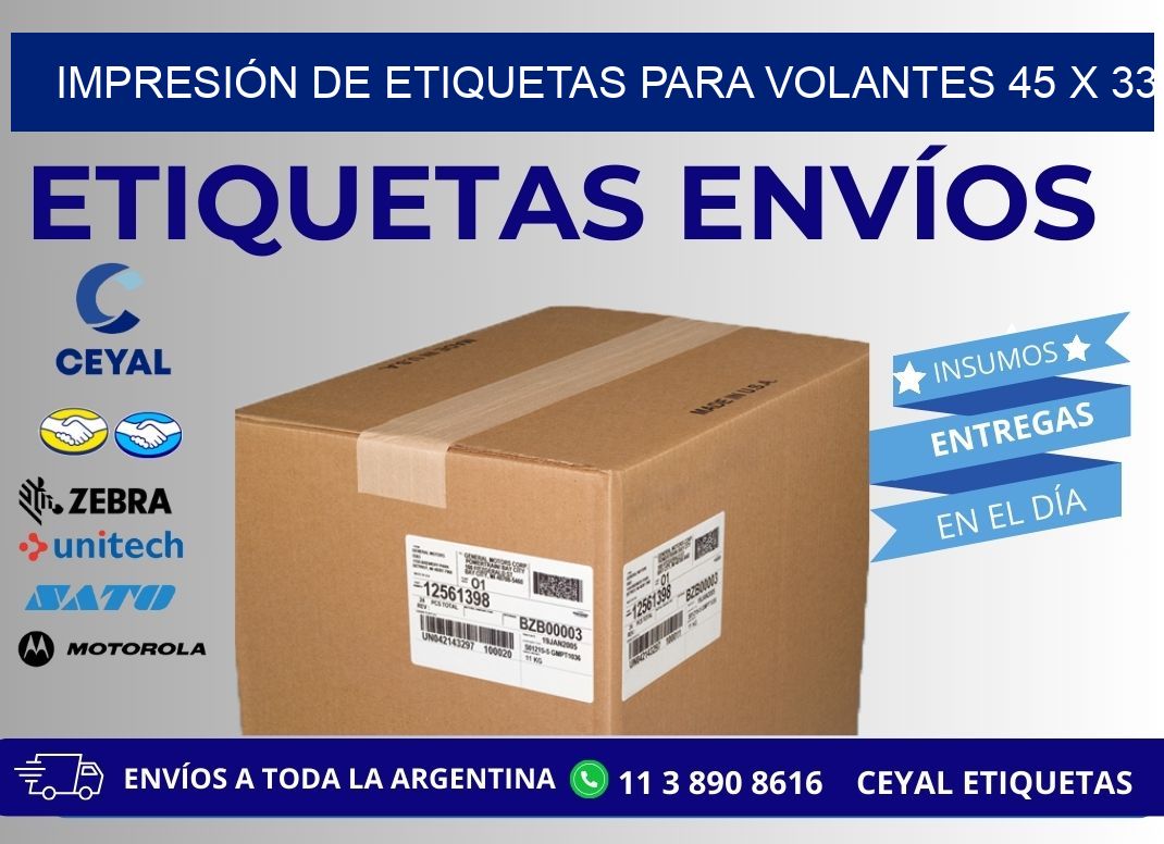 IMPRESIÓN DE ETIQUETAS PARA VOLANTES 45 x 33