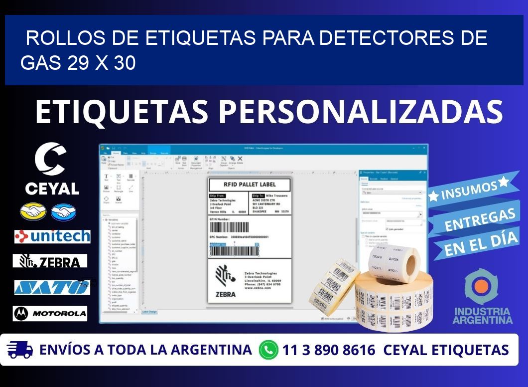 ROLLOS DE ETIQUETAS PARA DETECTORES DE GAS 29 x 30