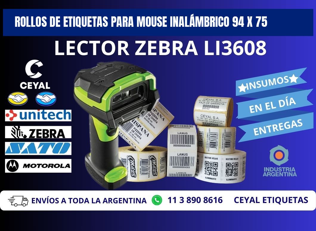 ROLLOS DE ETIQUETAS PARA MOUSE INALÁMBRICO 94 x 75