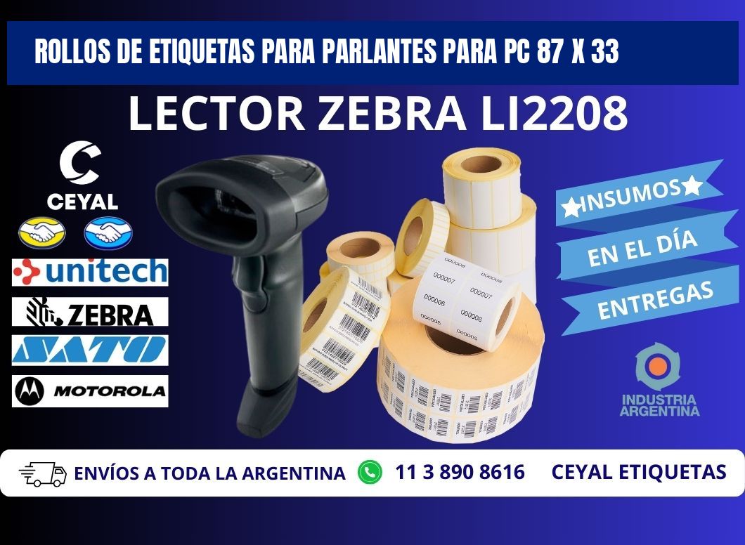 ROLLOS DE ETIQUETAS PARA PARLANTES PARA PC 87 x 33