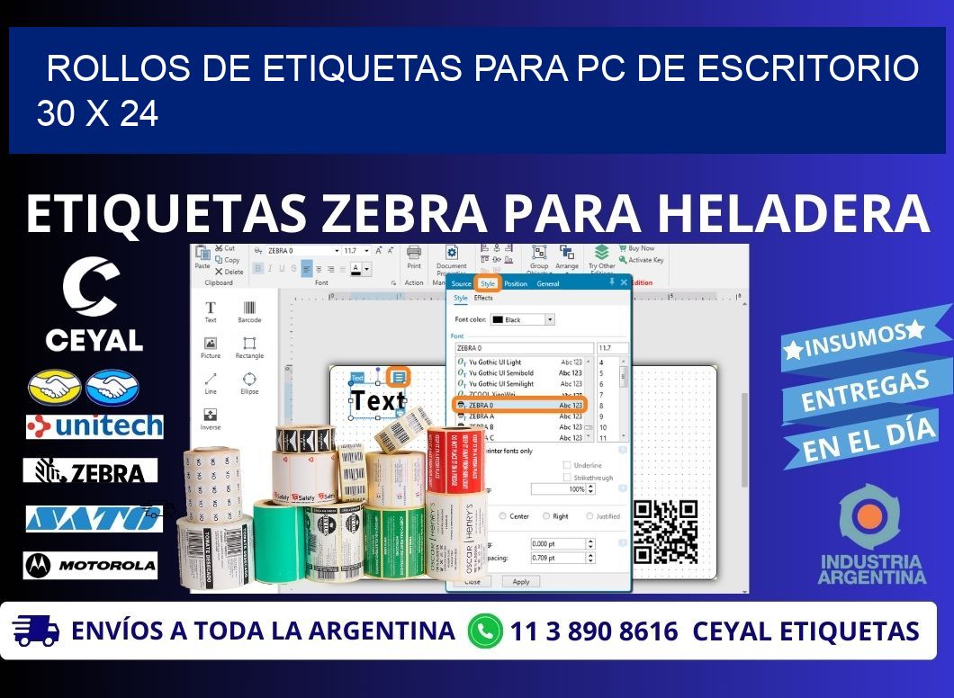 ROLLOS DE ETIQUETAS PARA PC DE ESCRITORIO 30 x 24