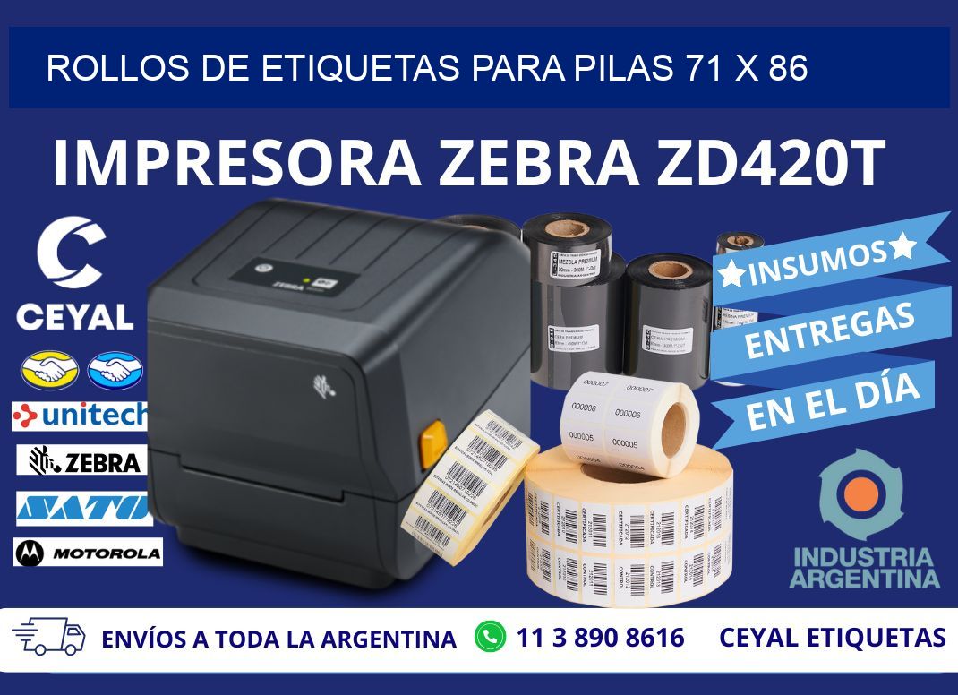 ROLLOS DE ETIQUETAS PARA PILAS 71 x 86