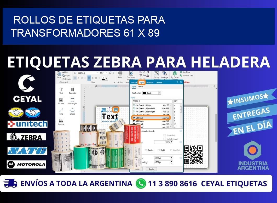 ROLLOS DE ETIQUETAS PARA TRANSFORMADORES 61 x 89