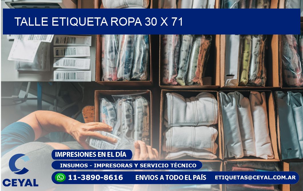 TALLE ETIQUETA ROPA 30 x 71