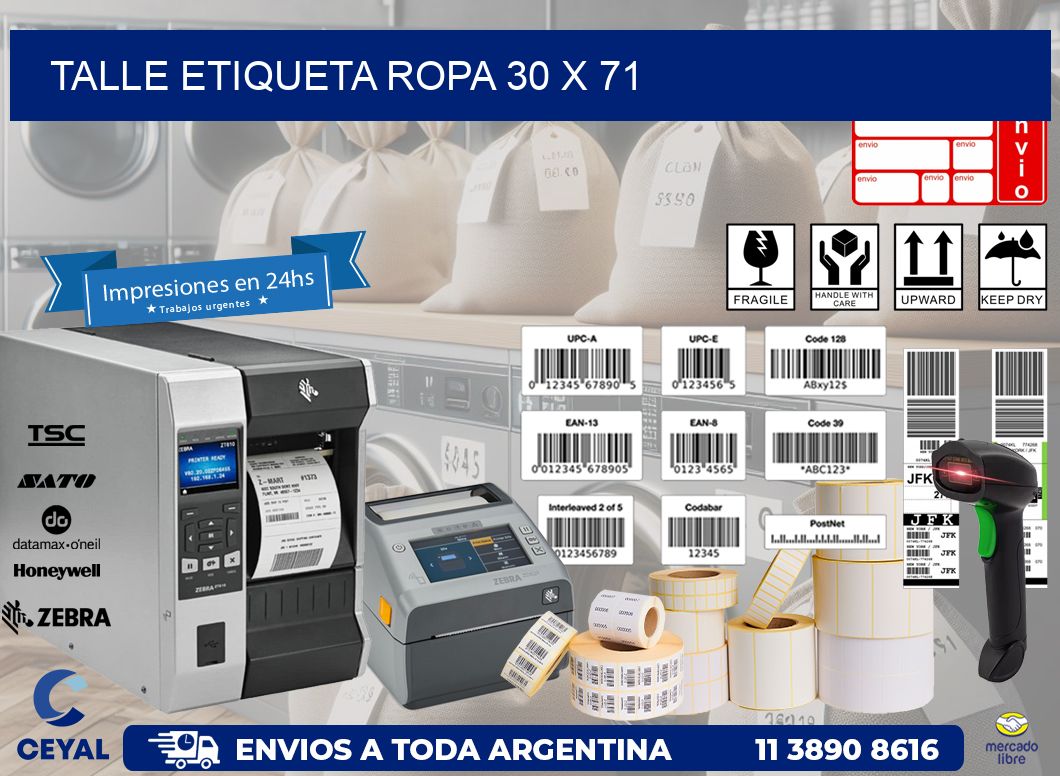 TALLE ETIQUETA ROPA 30 x 71