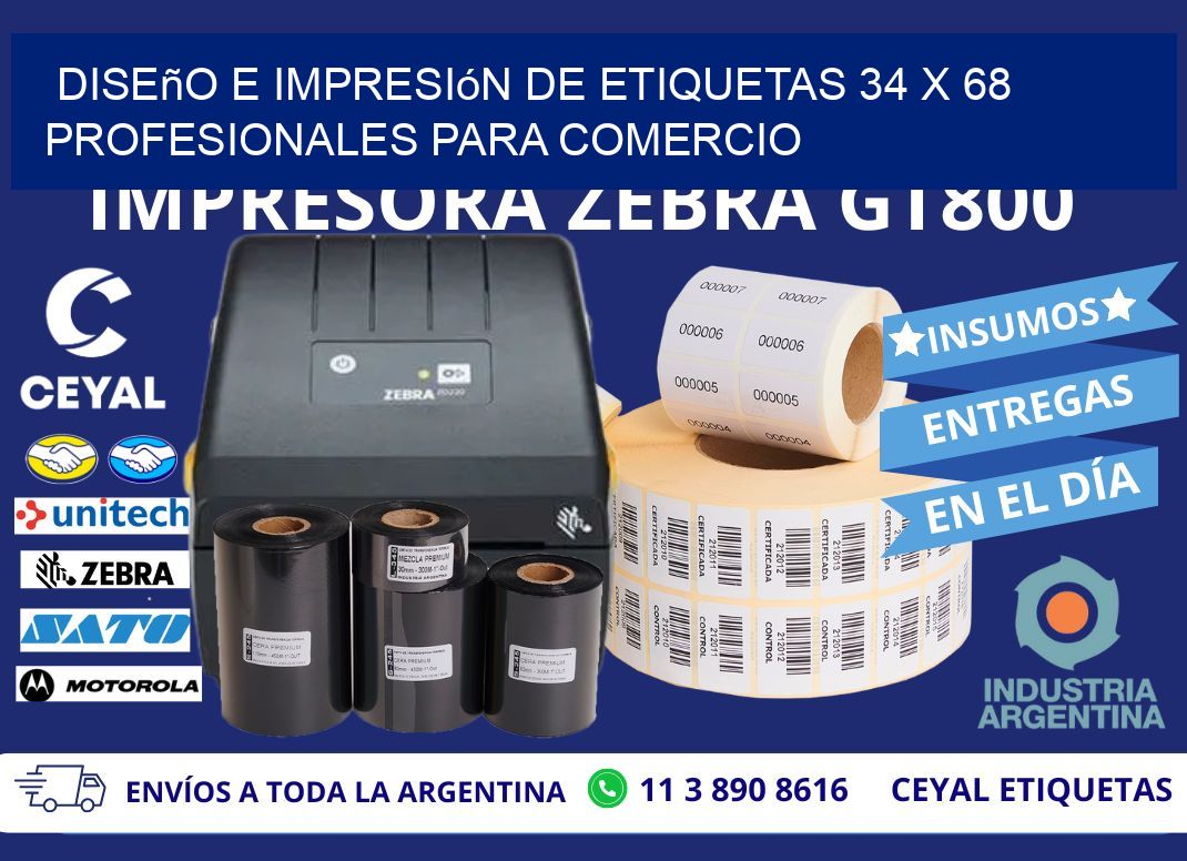 Diseño e Impresión de Etiquetas 34 x 68 Profesionales para Comercio
