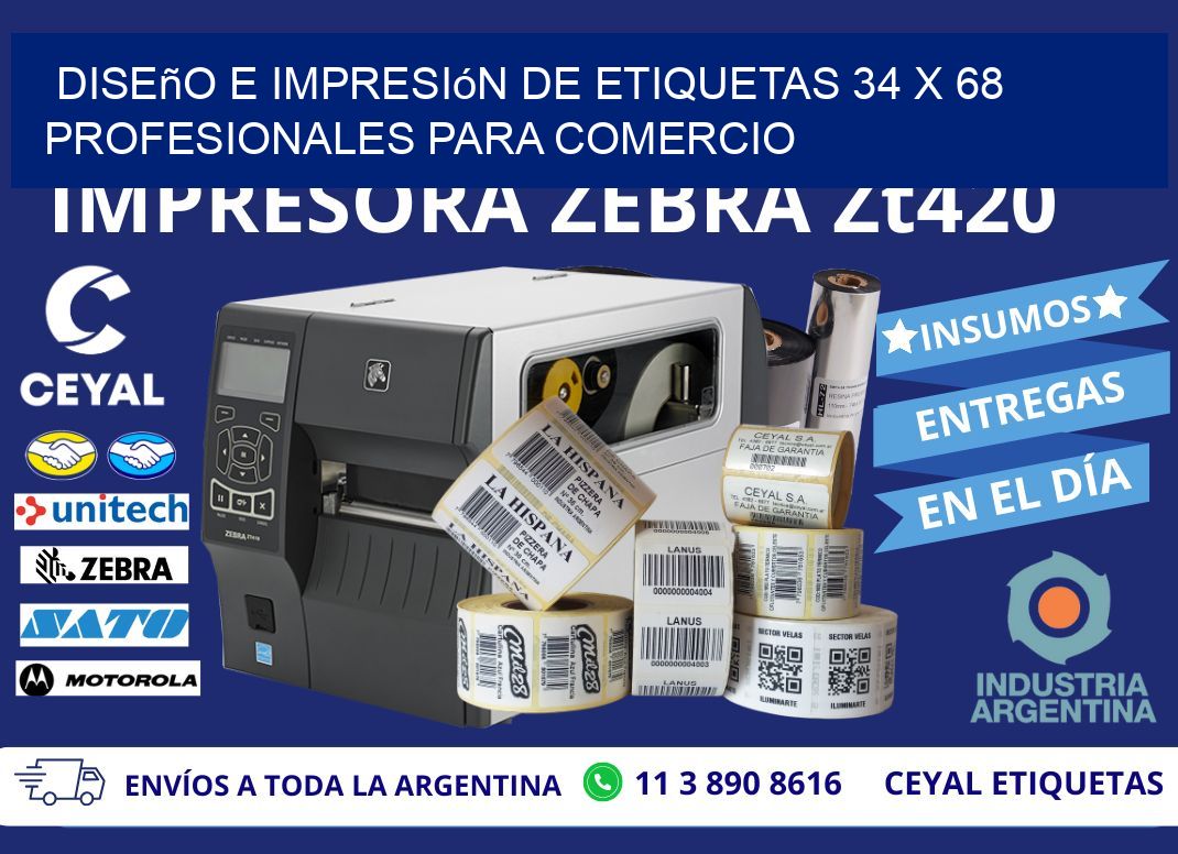 Diseño e Impresión de Etiquetas 34 x 68 Profesionales para Comercio
