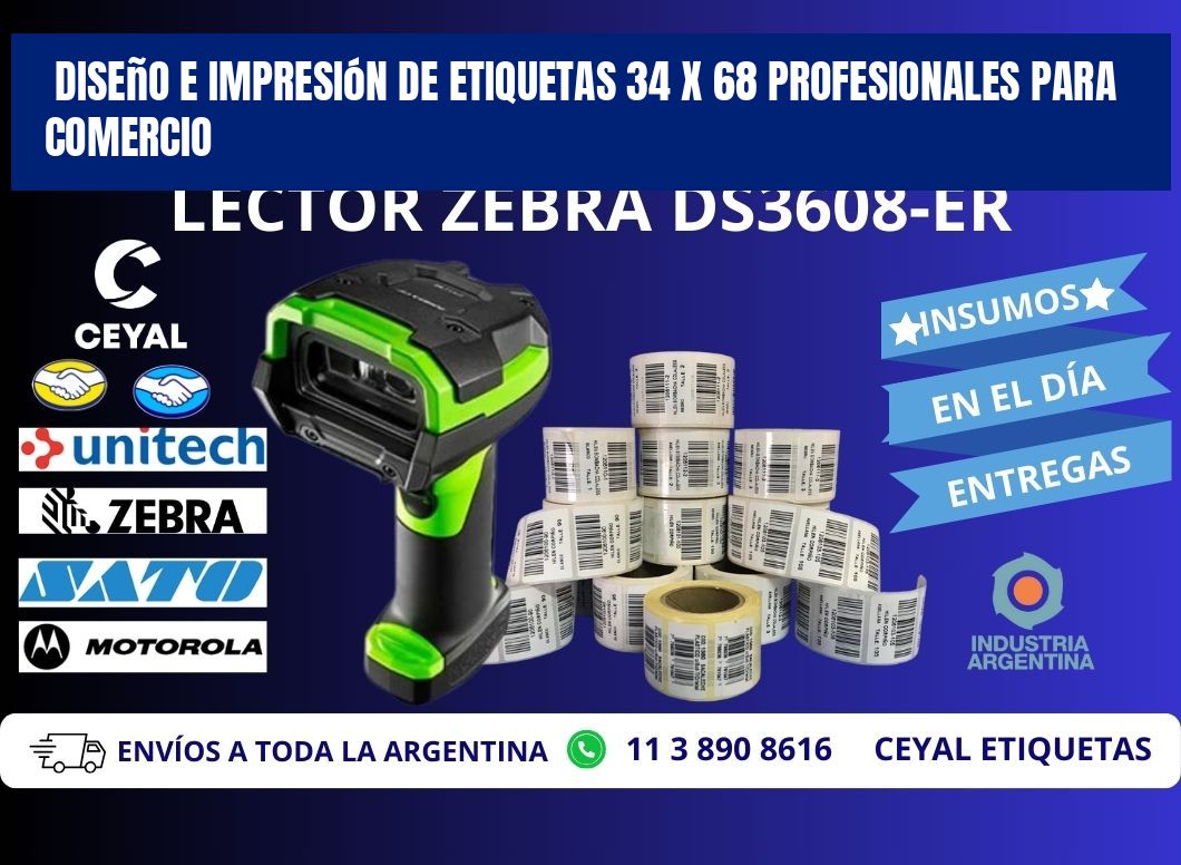 Diseño e Impresión de Etiquetas 34 x 68 Profesionales para Comercio