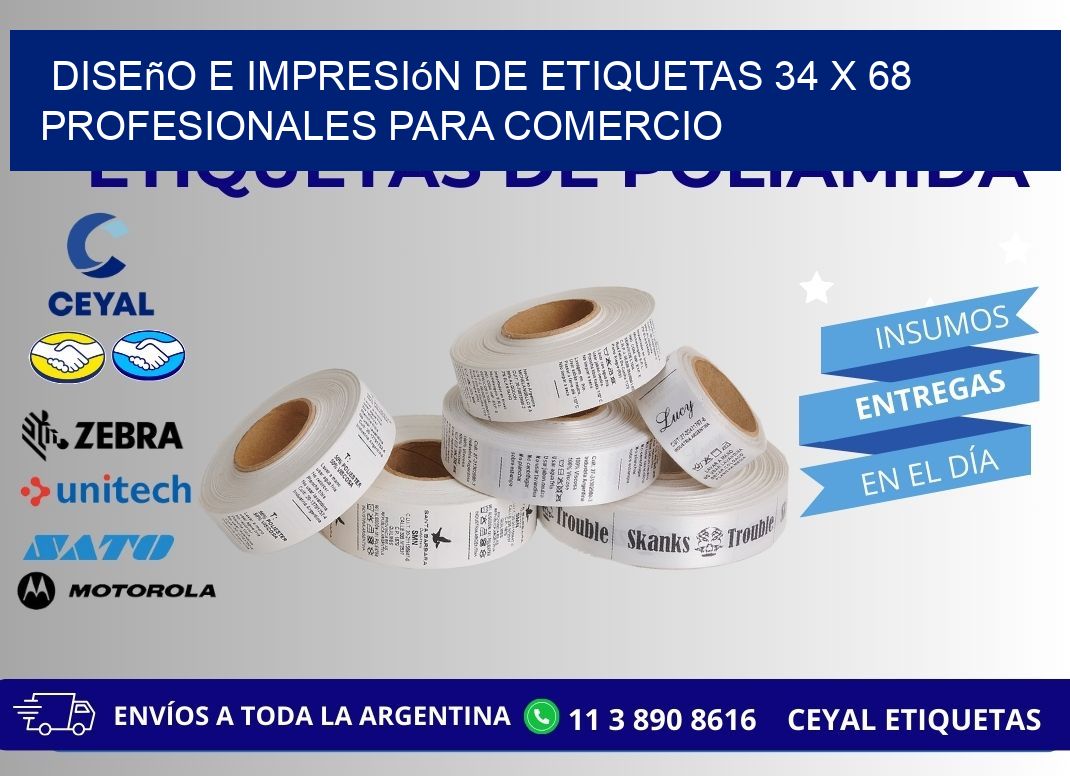 Diseño e Impresión de Etiquetas 34 x 68 Profesionales para Comercio