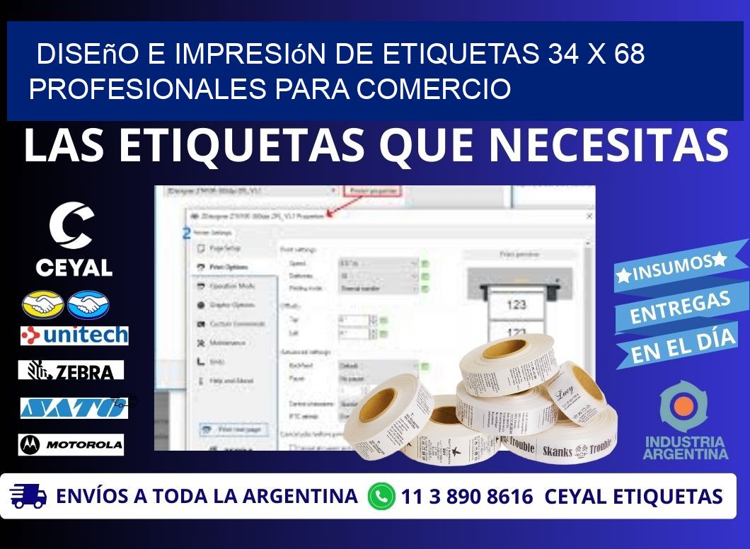 Diseño e Impresión de Etiquetas 34 x 68 Profesionales para Comercio