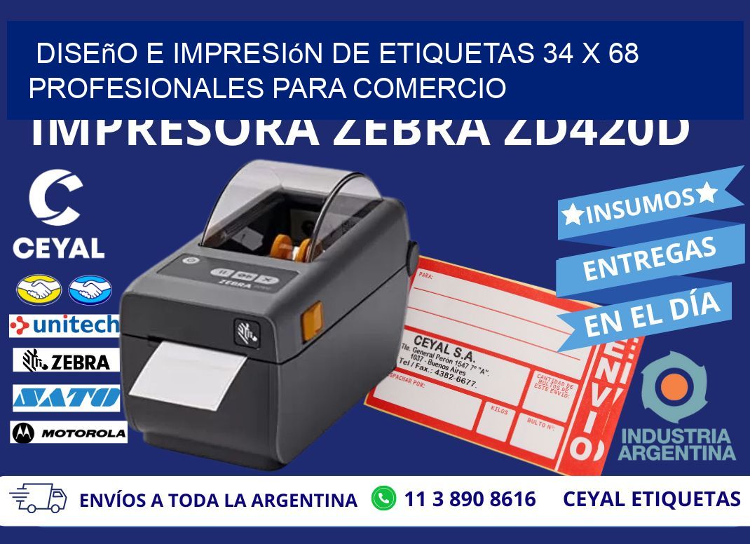Diseño e Impresión de Etiquetas 34 x 68 Profesionales para Comercio