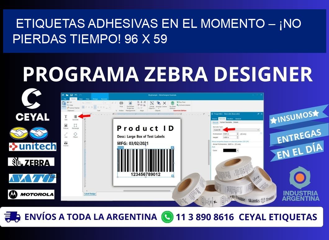 ETIQUETAS ADHESIVAS EN EL MOMENTO – ¡NO PIERDAS TIEMPO! 96 x 59