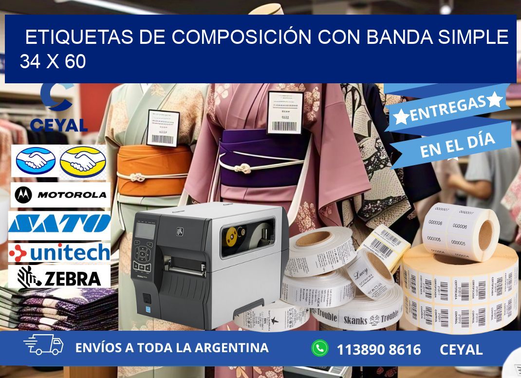 ETIQUETAS DE COMPOSICIÓN CON BANDA SIMPLE 34 x 60