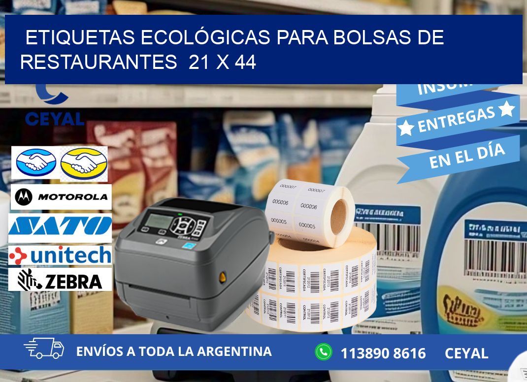 ETIQUETAS ECOLÓGICAS PARA BOLSAS DE RESTAURANTES  21 x 44