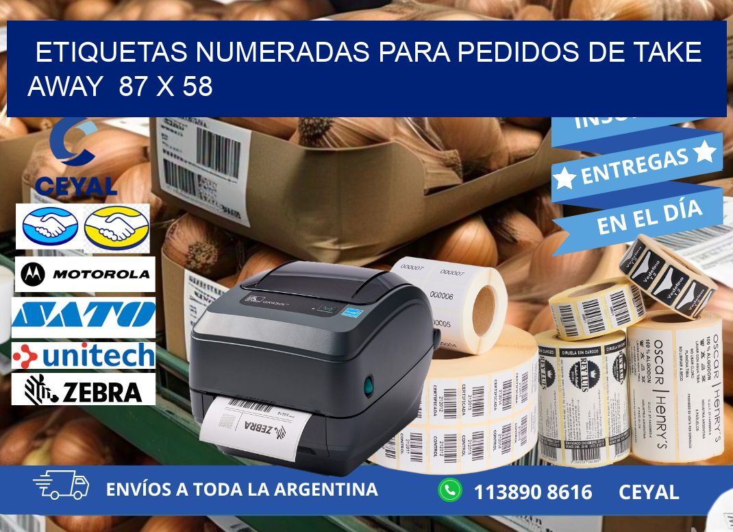 ETIQUETAS NUMERADAS PARA PEDIDOS DE TAKE AWAY  87 x 58
