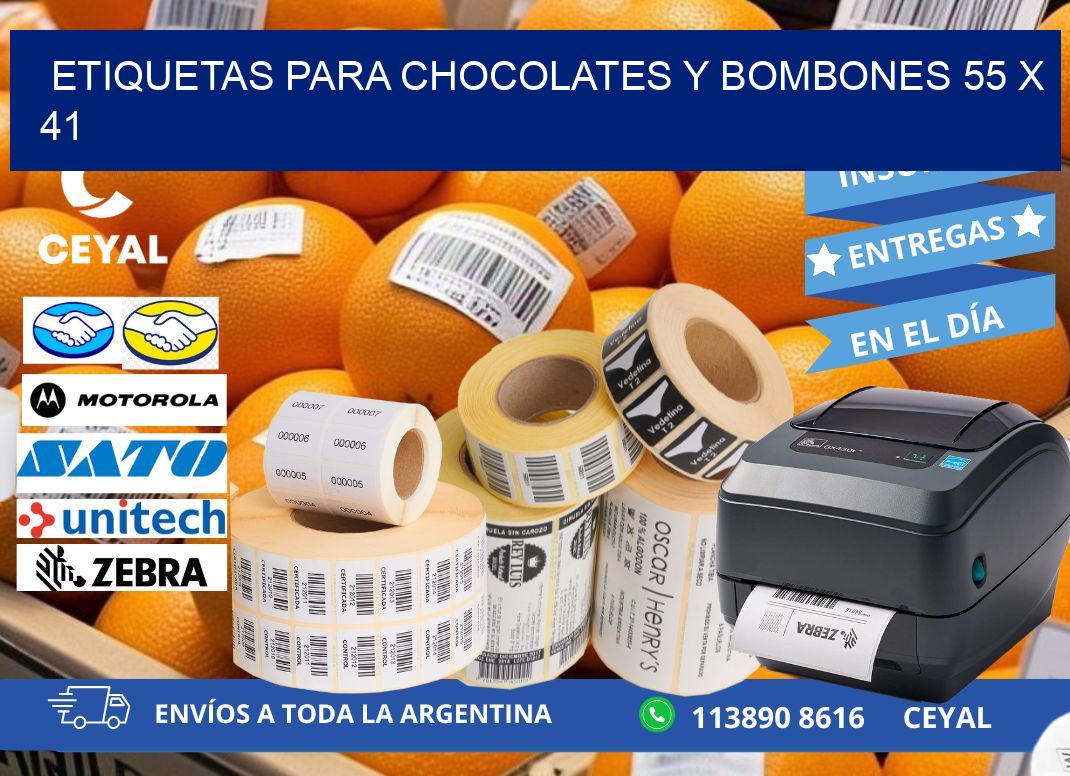 ETIQUETAS PARA CHOCOLATES Y BOMBONES 55 x 41