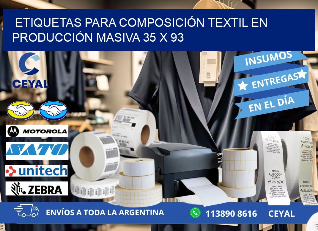 ETIQUETAS PARA COMPOSICIÓN TEXTIL EN PRODUCCIÓN MASIVA 35 x 93