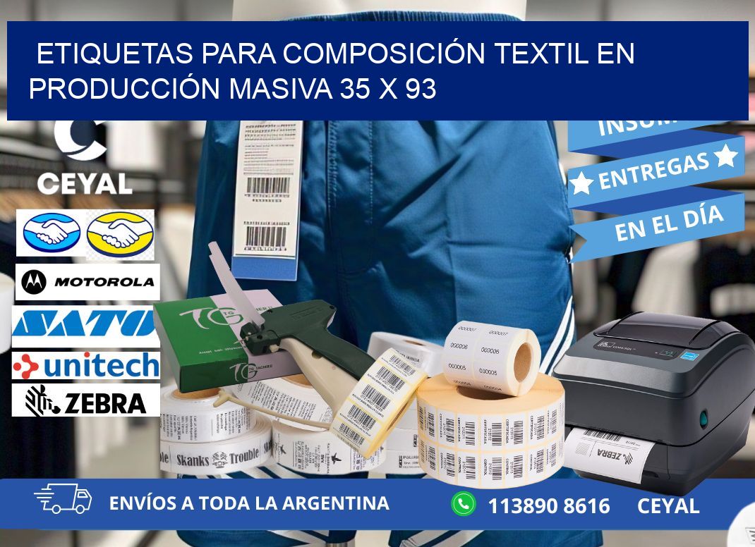 ETIQUETAS PARA COMPOSICIÓN TEXTIL EN PRODUCCIÓN MASIVA 35 x 93