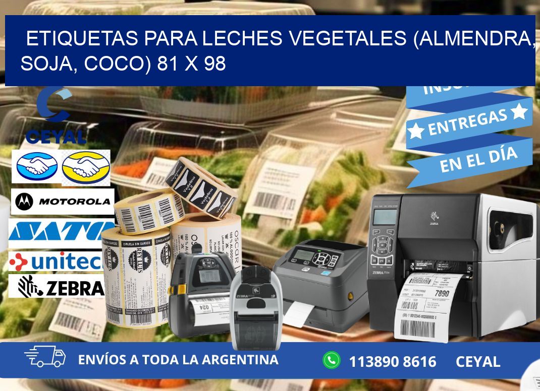 ETIQUETAS PARA LECHES VEGETALES (ALMENDRA, SOJA, COCO) 81 x 98