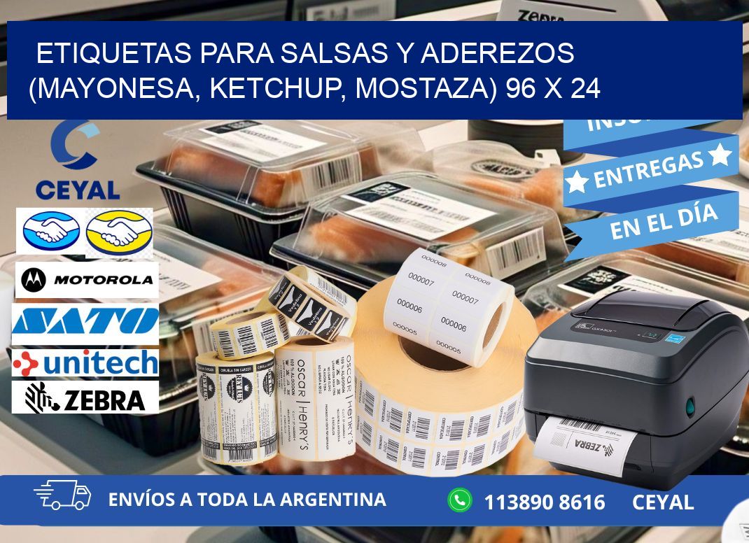 ETIQUETAS PARA SALSAS Y ADEREZOS (MAYONESA, KETCHUP, MOSTAZA) 96 x 24
