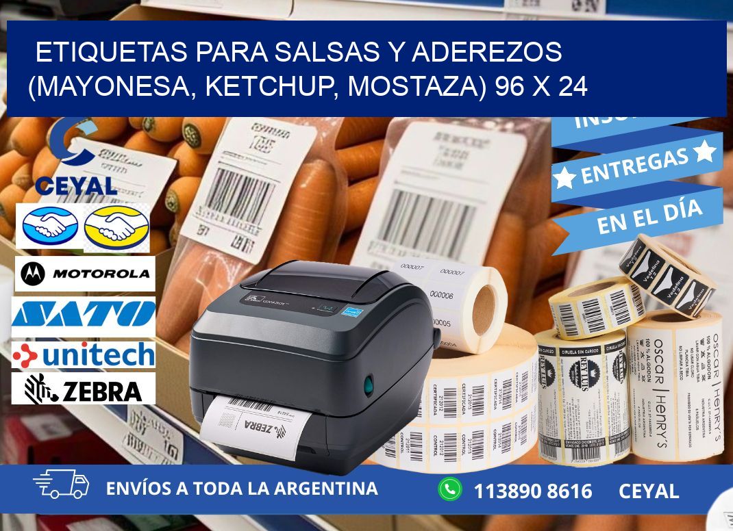 ETIQUETAS PARA SALSAS Y ADEREZOS (MAYONESA, KETCHUP, MOSTAZA) 96 x 24
