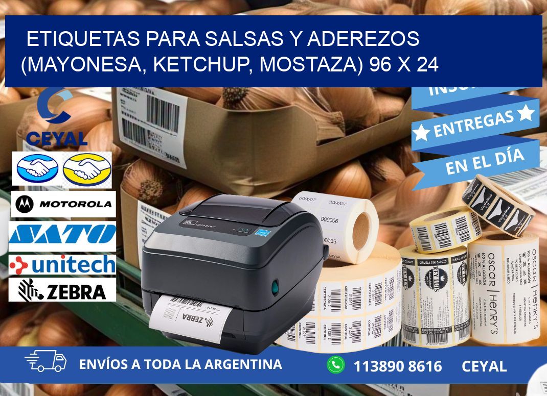 ETIQUETAS PARA SALSAS Y ADEREZOS (MAYONESA, KETCHUP, MOSTAZA) 96 x 24