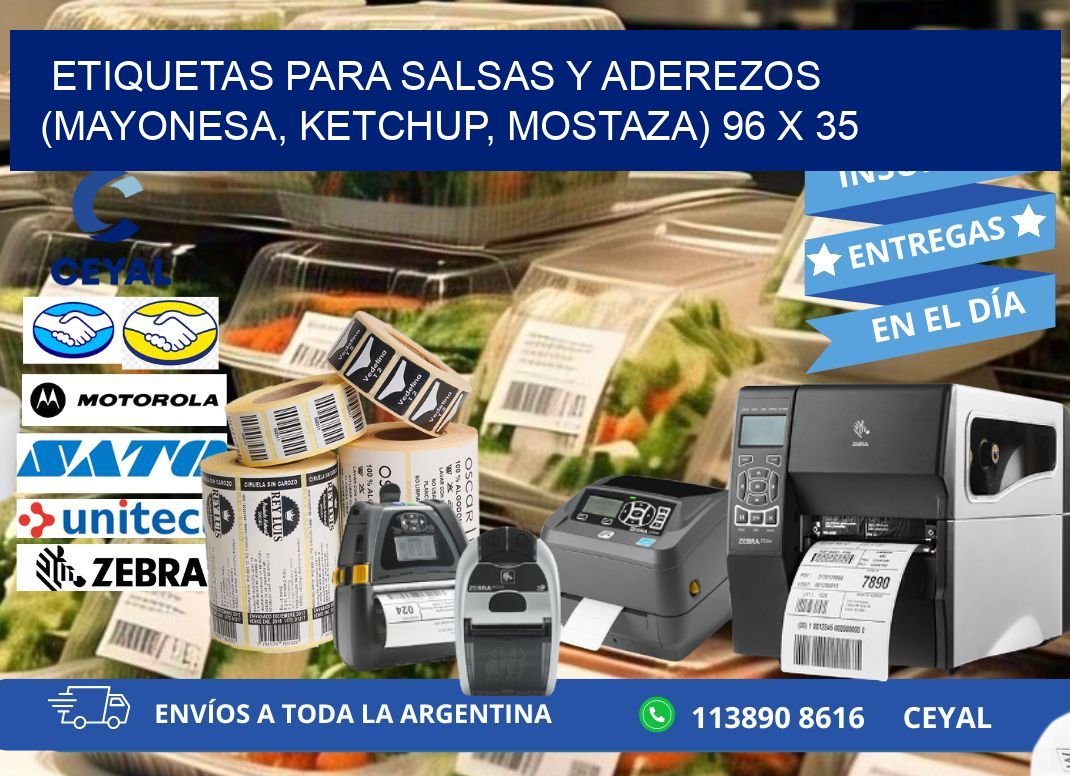 ETIQUETAS PARA SALSAS Y ADEREZOS (MAYONESA, KETCHUP, MOSTAZA) 96 x 35