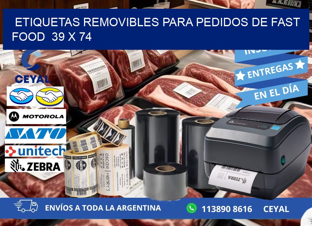 ETIQUETAS REMOVIBLES PARA PEDIDOS DE FAST FOOD  39 x 74