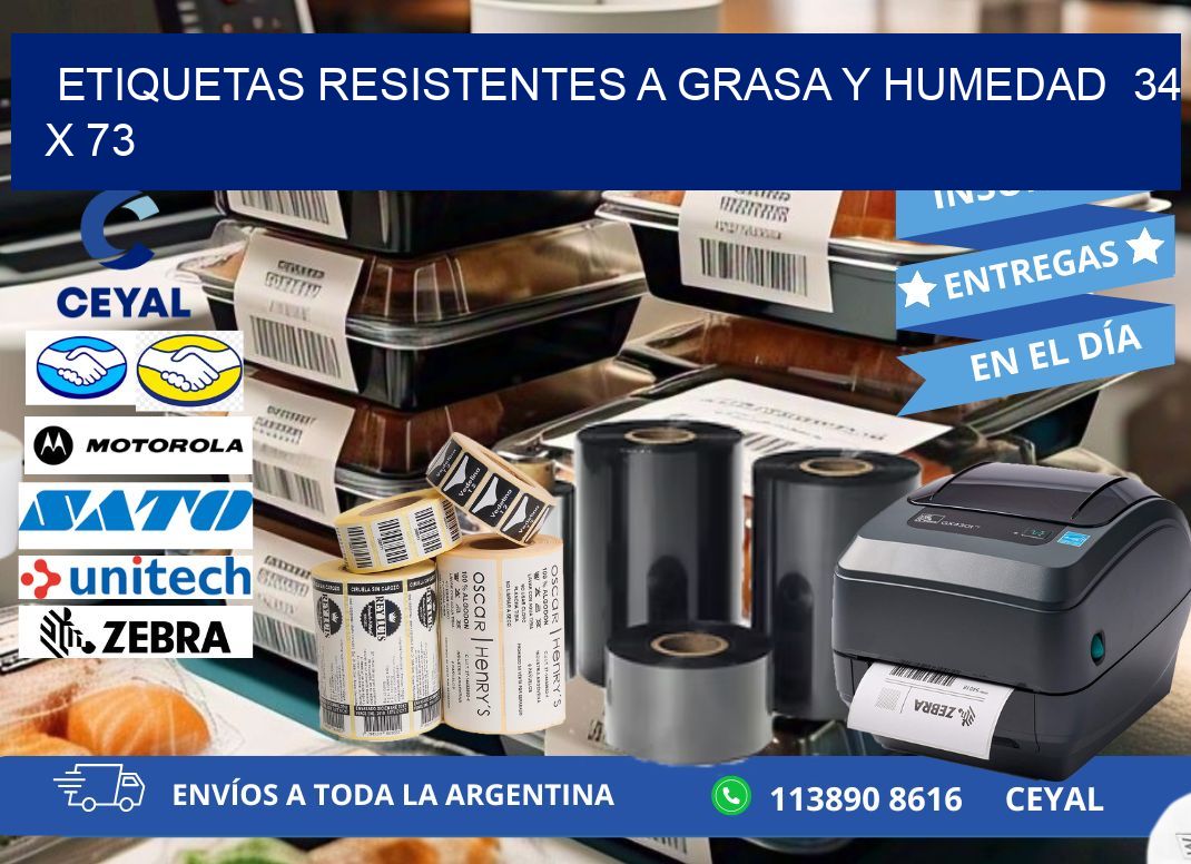 ETIQUETAS RESISTENTES A GRASA Y HUMEDAD  34 x 73