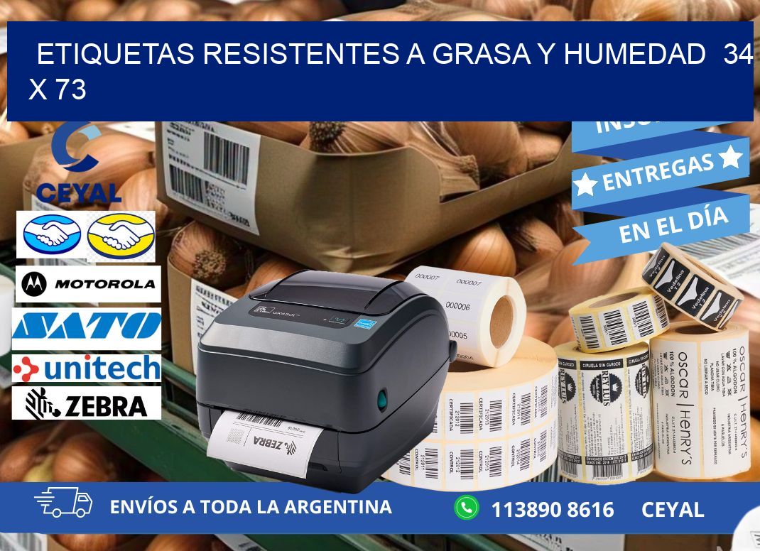 ETIQUETAS RESISTENTES A GRASA Y HUMEDAD  34 x 73