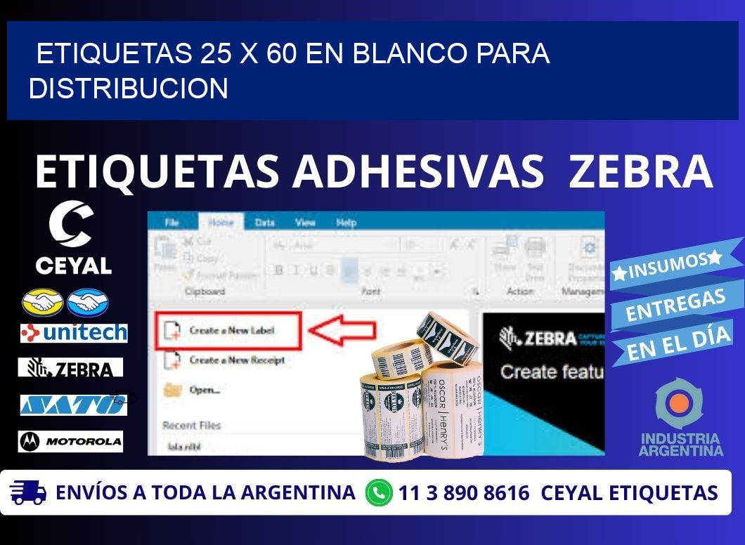 Etiquetas 25 x 60 en blanco para distribucion