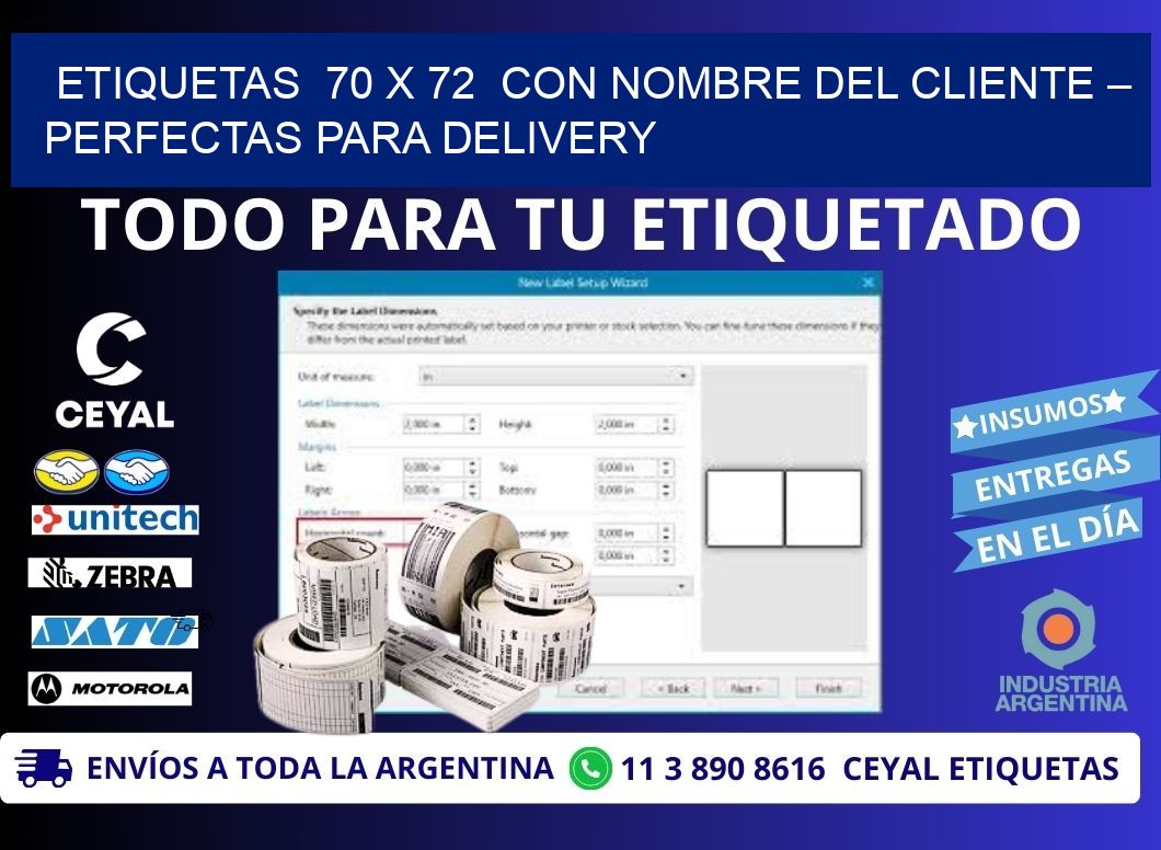 Etiquetas 70 x 72 con Nombre del Cliente – Perfectas para Delivery