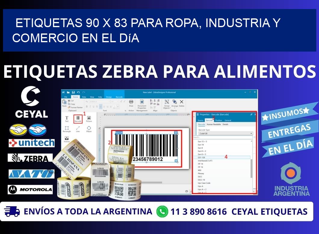 Etiquetas 90 x 83 para Ropa, Industria y Comercio en el Día