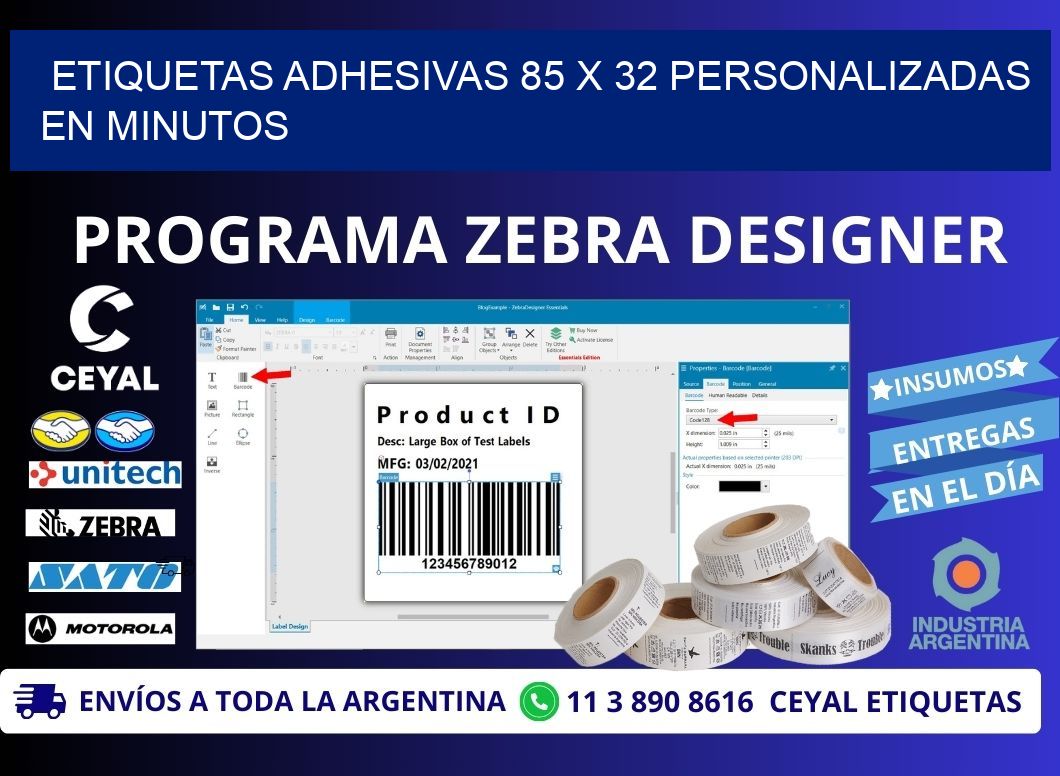 Etiquetas Adhesivas 85 x 32 Personalizadas en Minutos