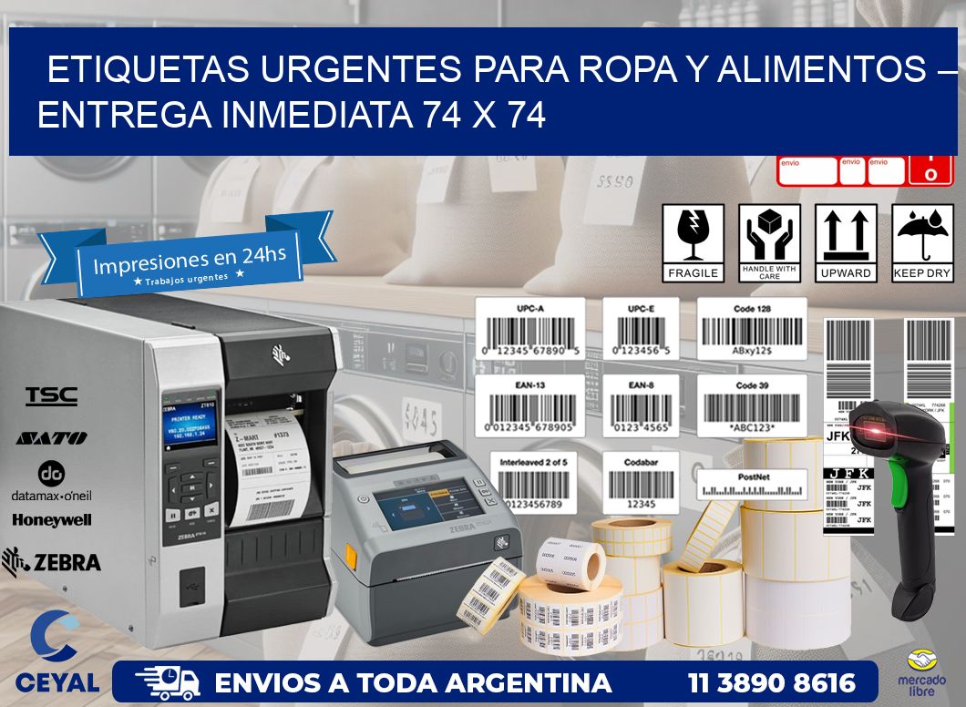 Etiquetas Urgentes para Ropa y Alimentos – Entrega Inmediata 74 x 74