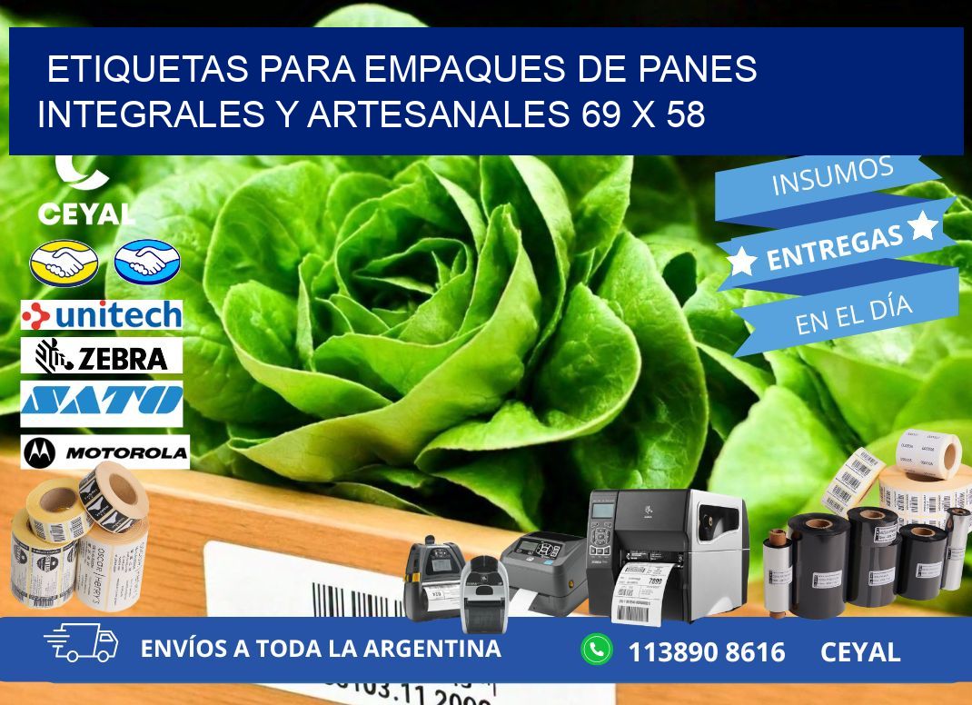Etiquetas para empaques de panes integrales y artesanales 69 x 58