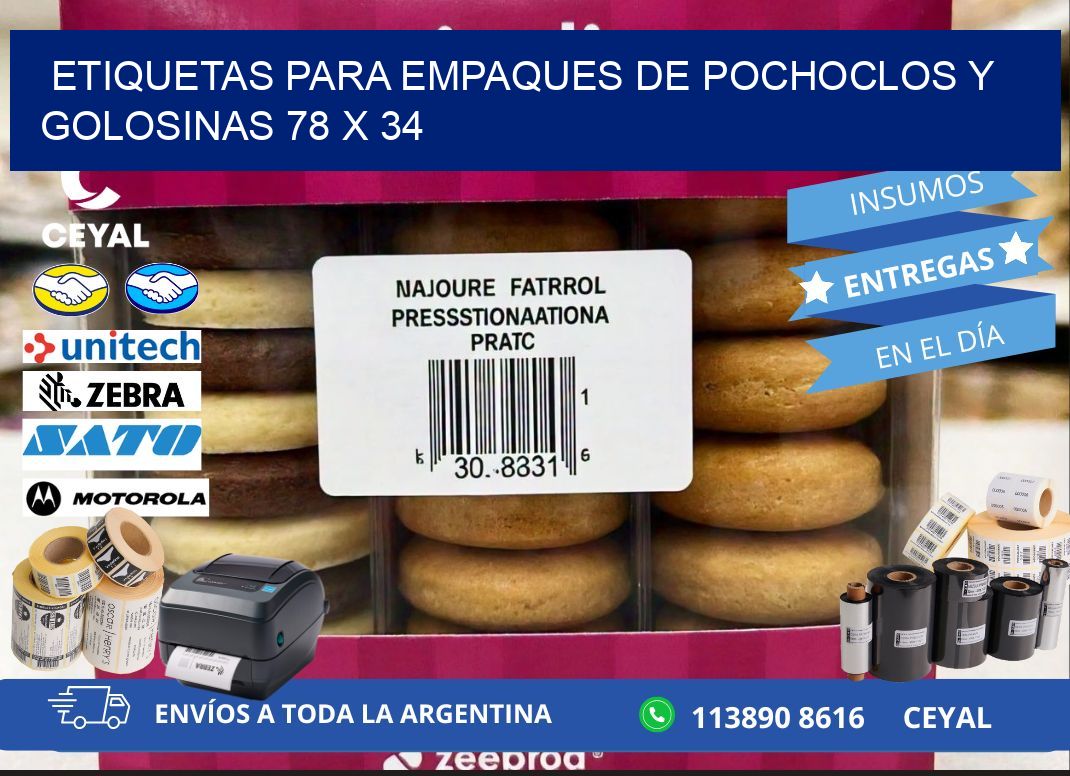 Etiquetas para empaques de pochoclos y golosinas 78 x 34