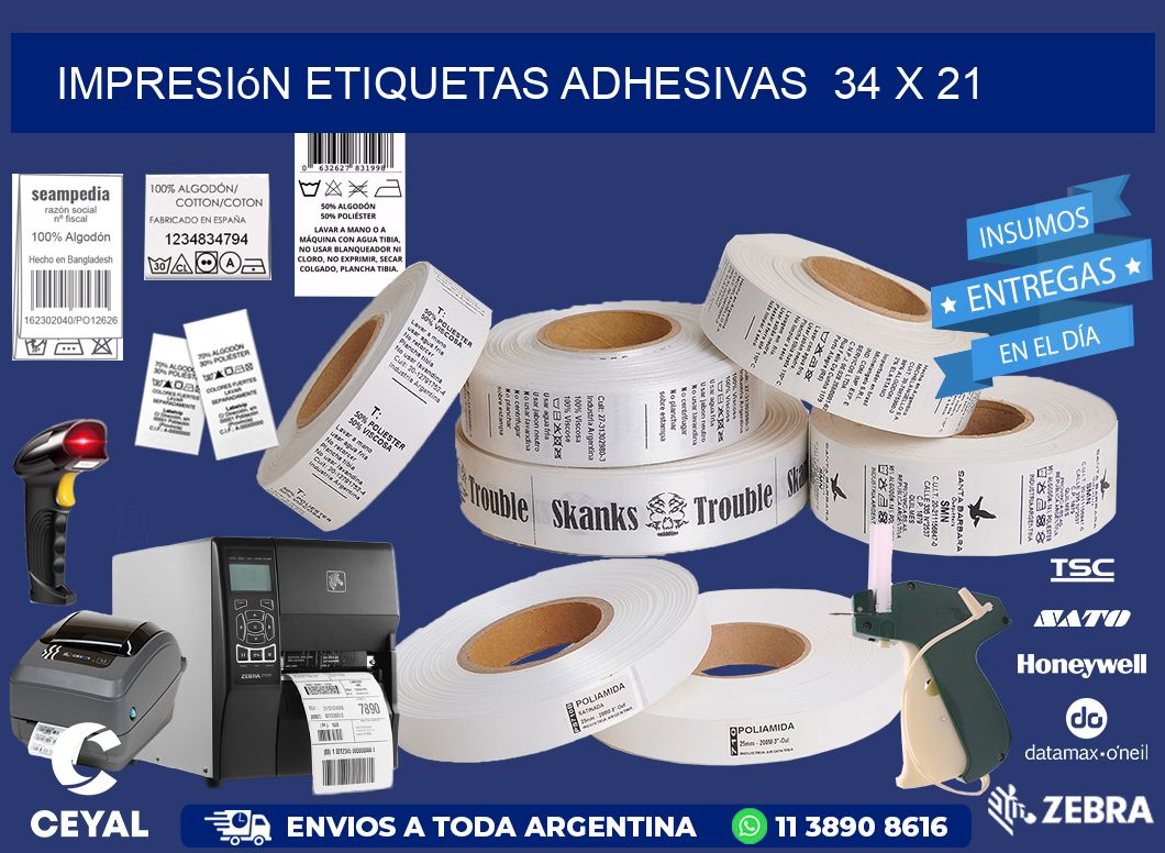 Impresión Etiquetas adhesivas  34 x 21