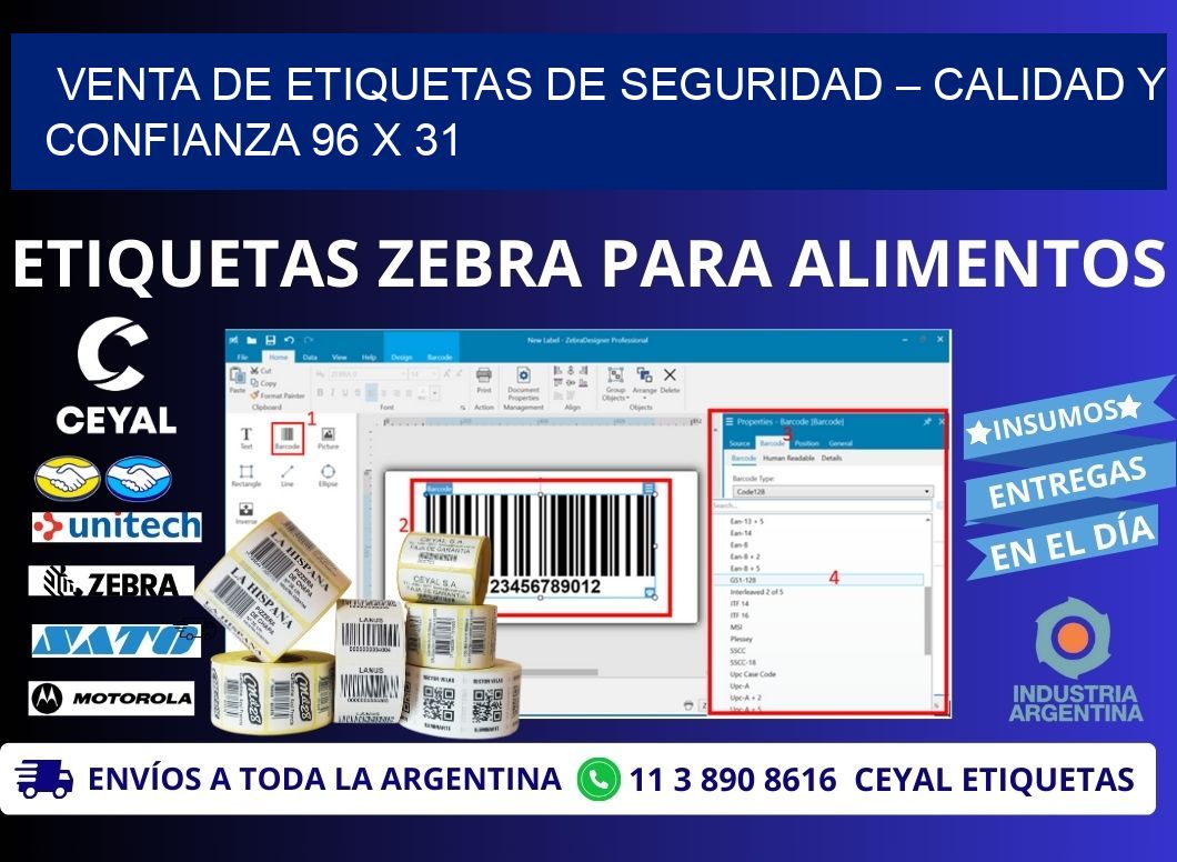 VENTA DE ETIQUETAS DE SEGURIDAD – CALIDAD Y CONFIANZA 96 x 31
