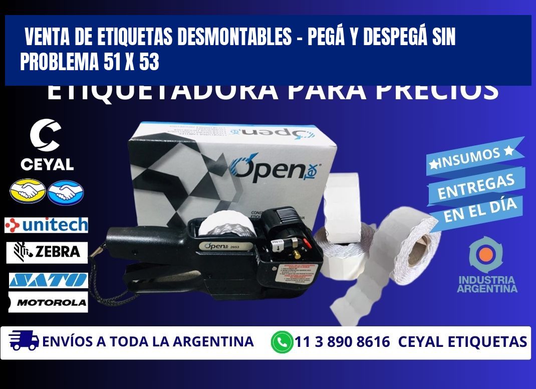 VENTA DE ETIQUETAS DESMONTABLES – PEGÁ Y DESPEGÁ SIN PROBLEMA 51 x 53
