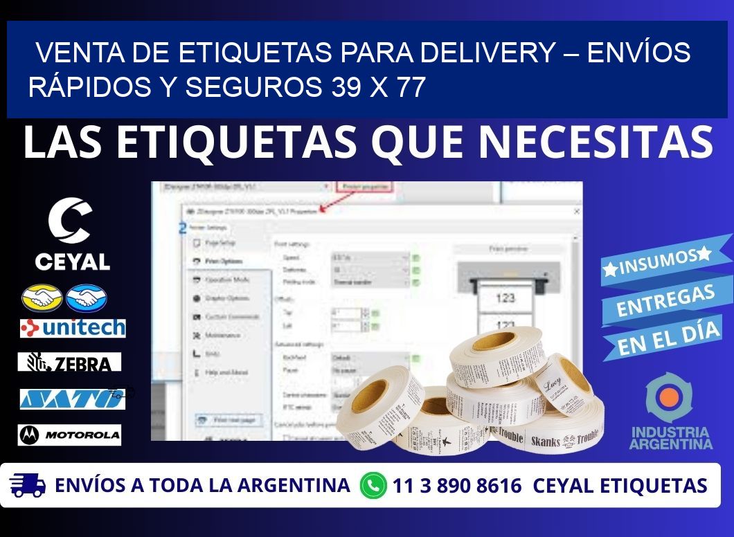 VENTA DE ETIQUETAS PARA DELIVERY – ENVÍOS RÁPIDOS Y SEGUROS 39 x 77