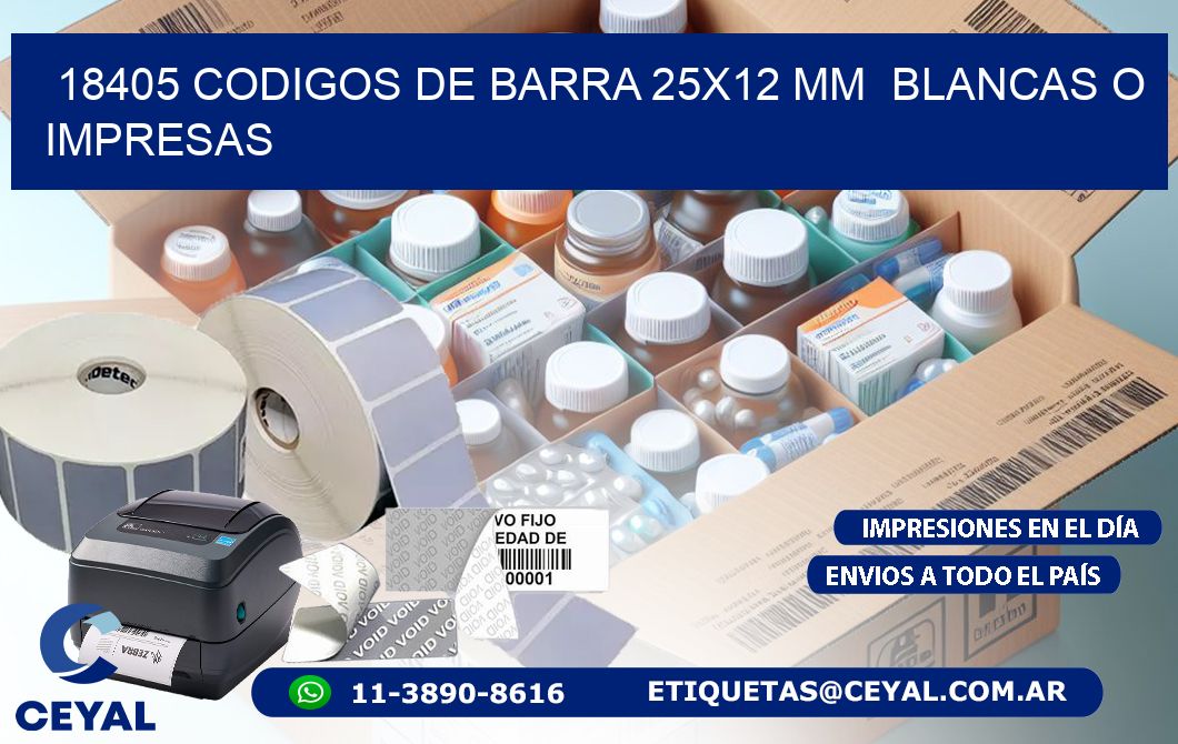 18405 CODIGOS DE BARRA 25x12 mm BLANCAS O IMPRESAS