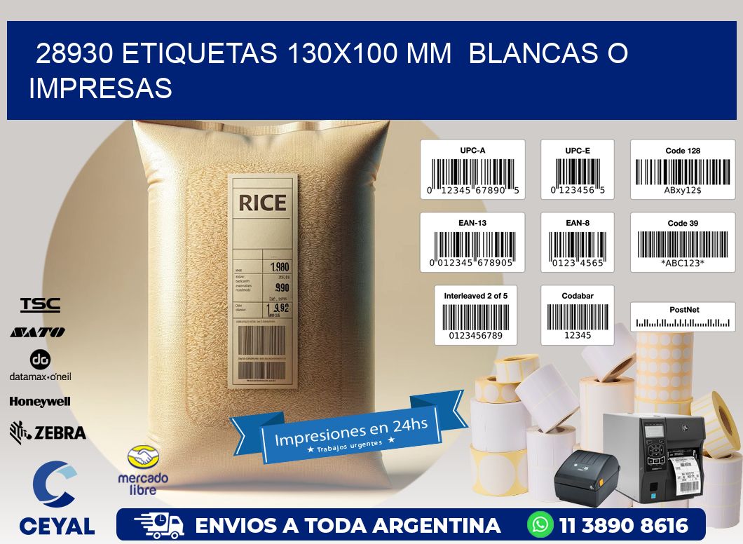 28930 ETIQUETAS 130x100 mm  BLANCAS O IMPRESAS