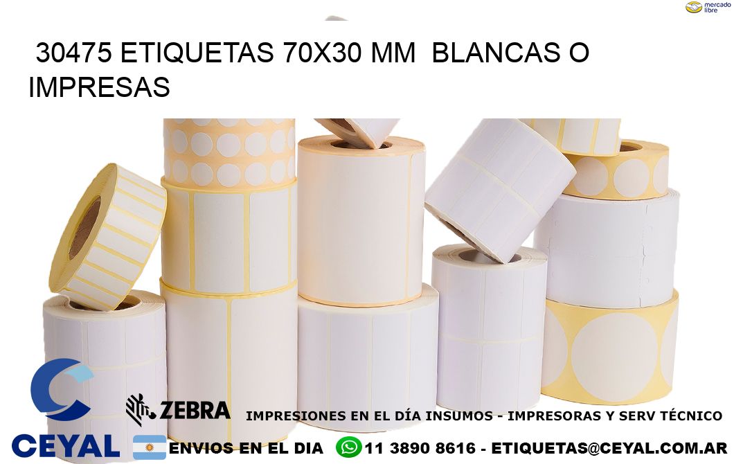 30475 ETIQUETAS 70x30 mm BLANCAS O IMPRESAS