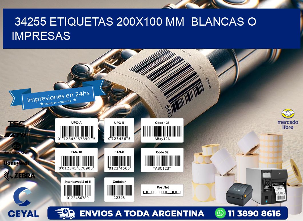 34255 ETIQUETAS 200x100 mm BLANCAS O IMPRESAS