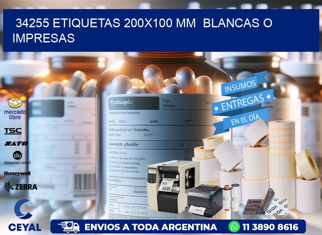 34255 ETIQUETAS 200×100 mm  BLANCAS O IMPRESAS
