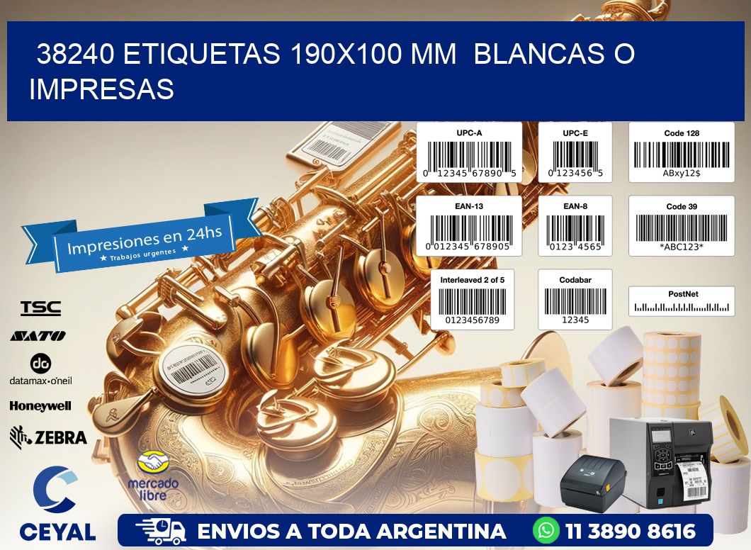 38240 ETIQUETAS 190x100 mm BLANCAS O IMPRESAS
